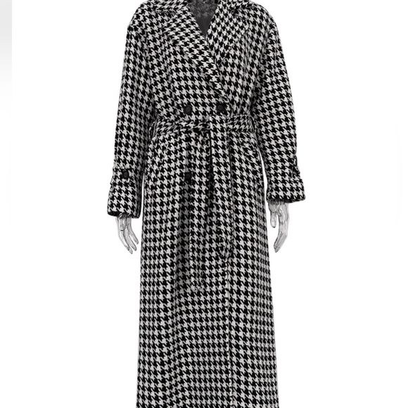 Loose Houndstooth Women Trench Coat Elegant Lapel High-end Fashion Office Jacket - Picture 11 of 12